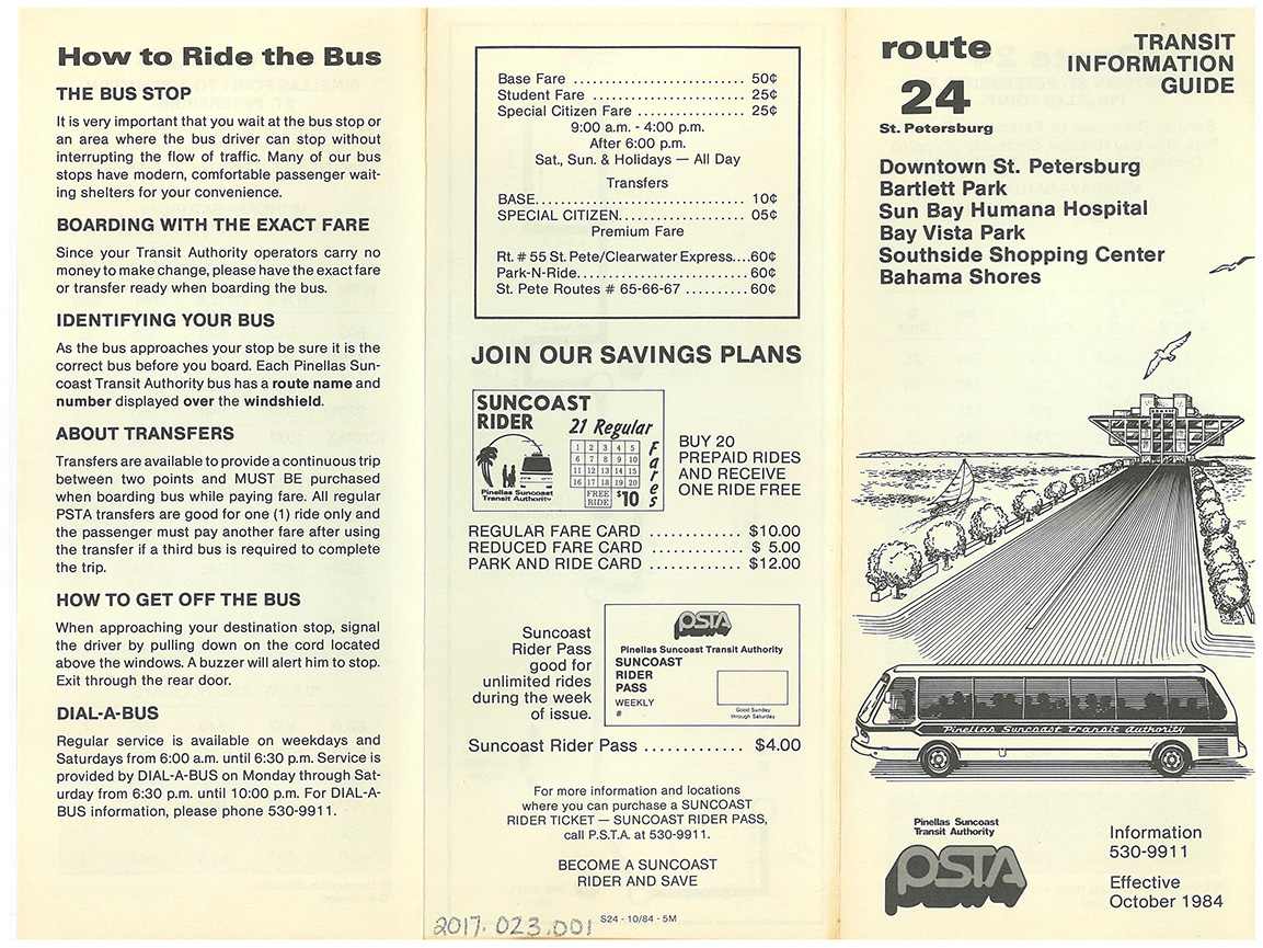 One of the first schedules produced by the new PSTA, effective October 1984