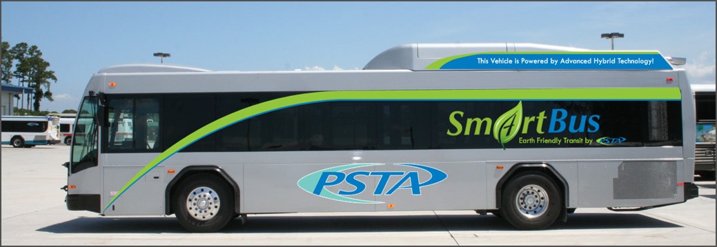 A photo of PSTA's first diesel-electric hybrid "SmartBus"