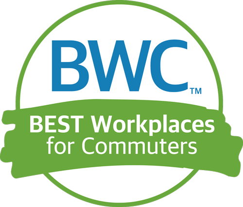 A green and blue logo that reads "BWC Best Workplaces for Commuters"