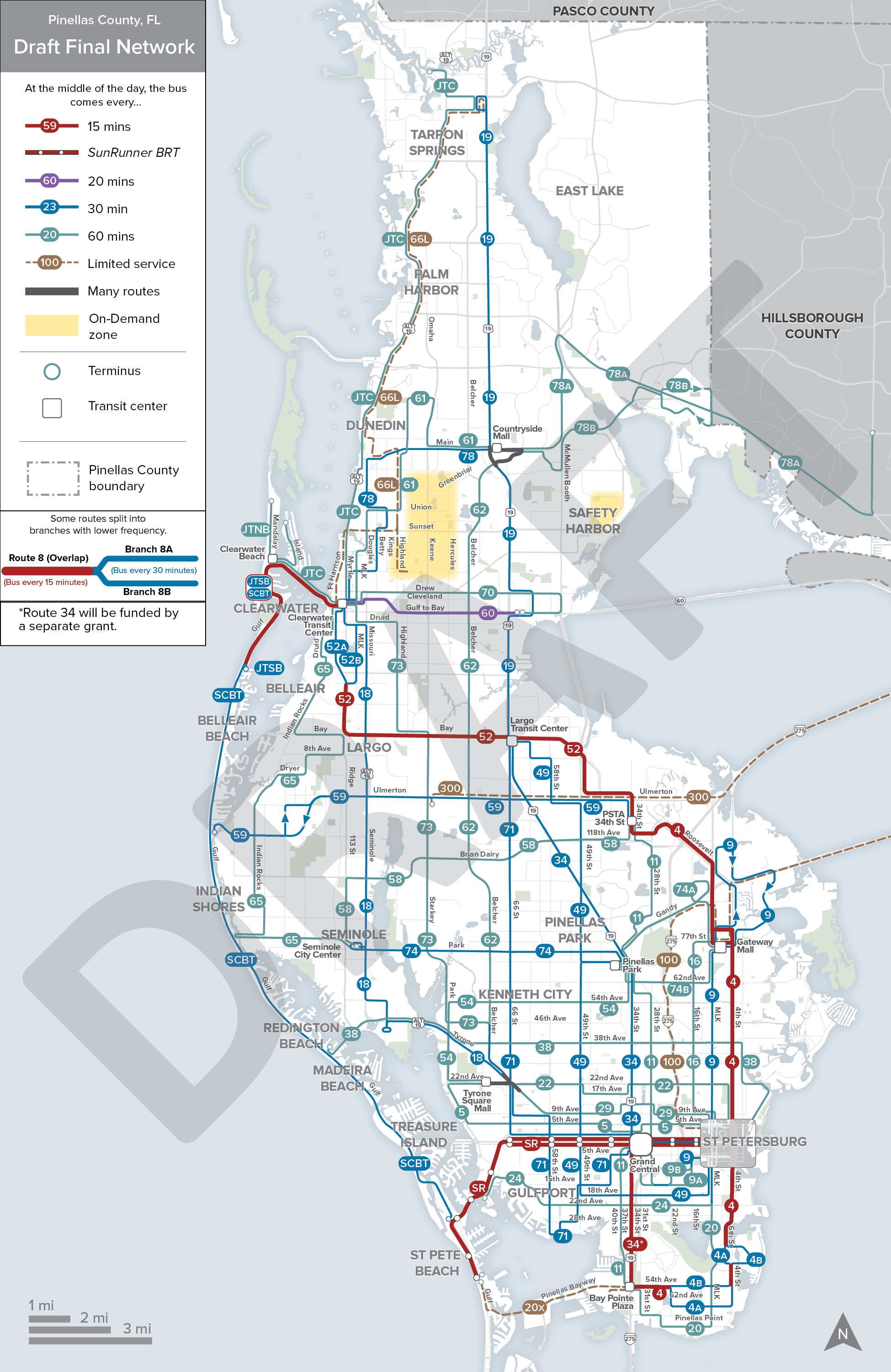 An image of the draft bus network as of February 2025