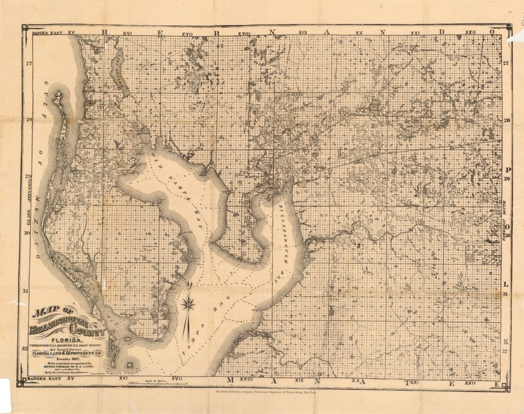 A map of the Tampa Bay area from 1882, considered Hillsborough County at the time.