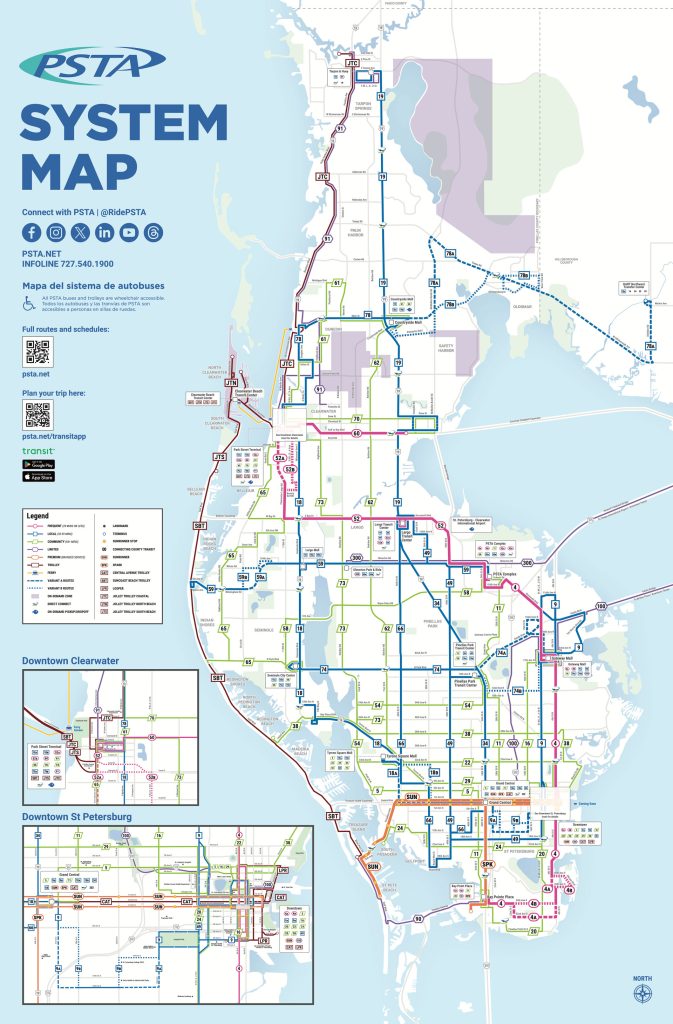 PSTA's new system map showing our new route types with colors and shapes to represent them.