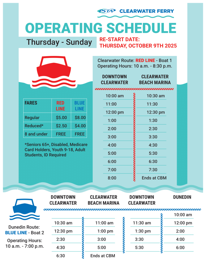 Clearwater Ferry map with schedules