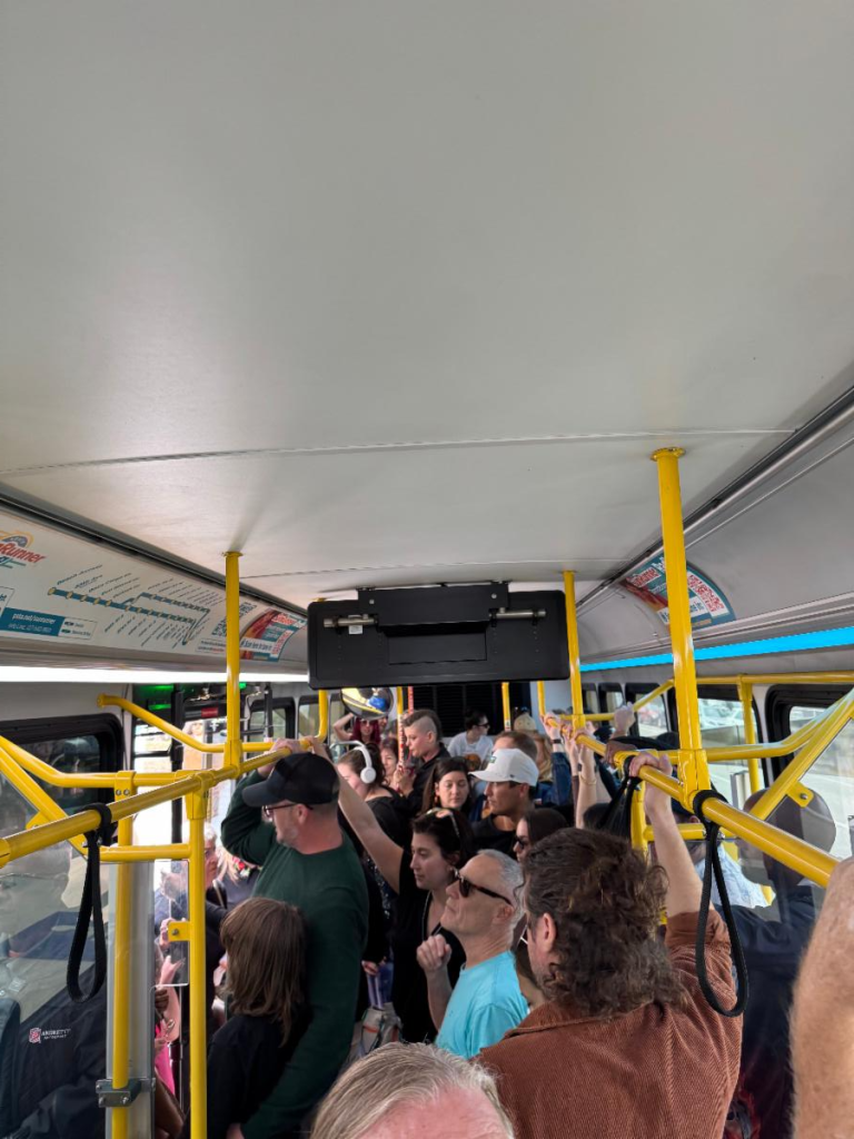 Photo of the interior of the SunRunner full of people standing