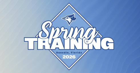 A blue and white graphic that reads "Spring Training Dunedin Florida 2026"