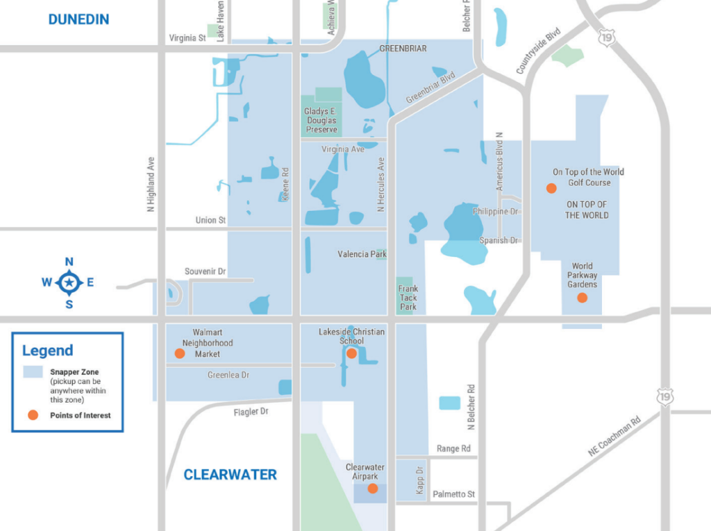 A graphic showing a shaded area that represents Snapper Clearwater's service area.